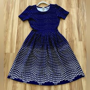 LulaRoe Zip A Line Dress Navy Blue and White with Pockets